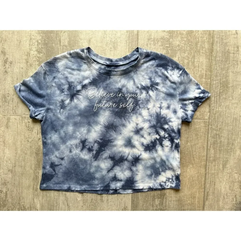 JUSTICE Girls Youth Tie Dye Crop Top T-Shirt Tee BELIEVE IN YOUR FUTURE SELF 6